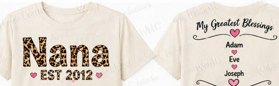 Custom Grandma Name Shirt – GYA, GiGi, MiMi, Nana – Personalized Grandkids Names Back | Mother’s Day Gift