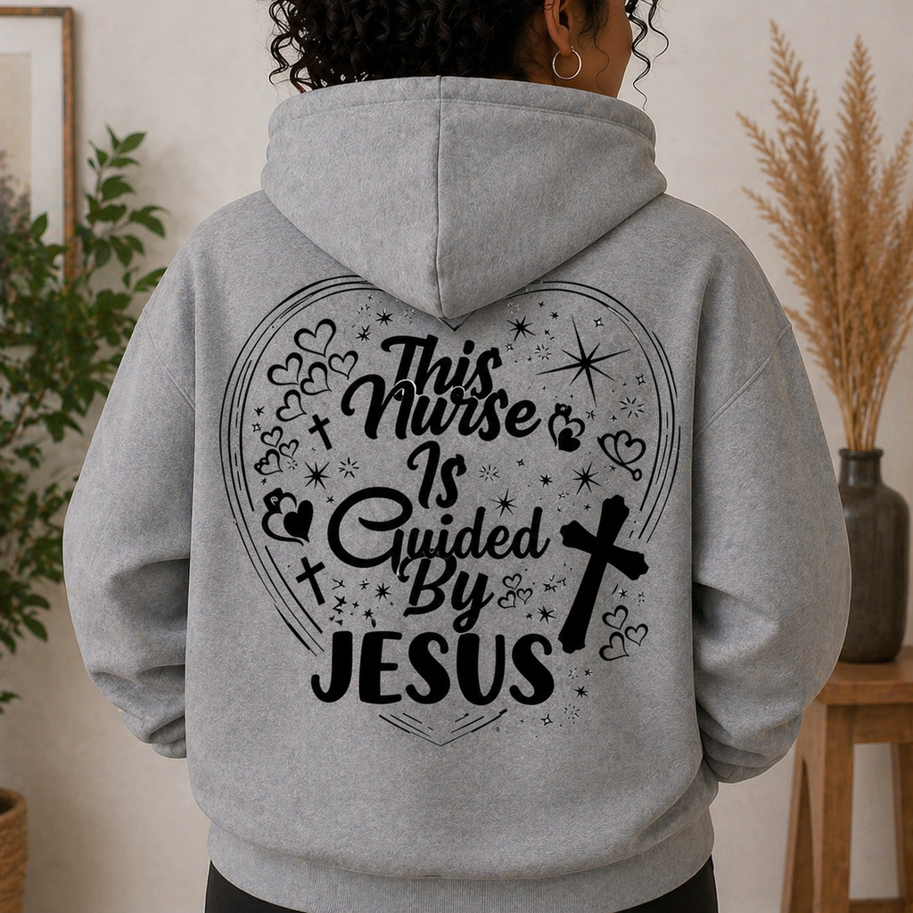 Guided by Jesus Nurse Hoodie – Women’s Fit Grey Hoodie (Custom Name Option)