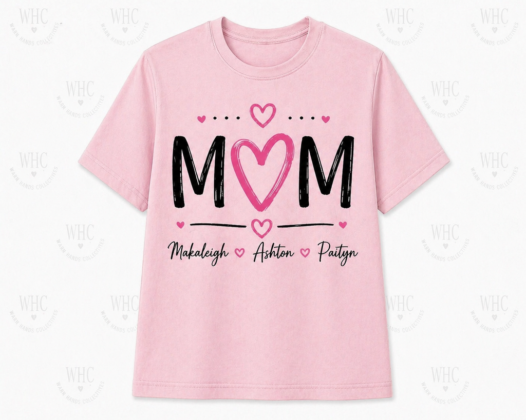 Custom MOM Shirt with Kids Names – Personalized Mother’s Day T-Shirt | Sleeve Name Design | Gift for Mom