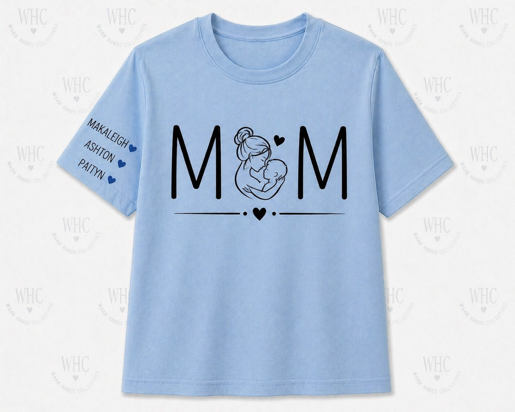 Custom MOM Shirt with Kids Names – Personalized Mother’s Day T-Shirt | Sleeve Name Design | Gift for Mom