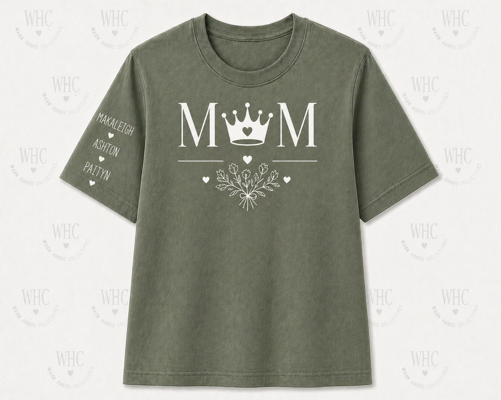 Custom MOM Shirt with Kids Names – Personalized Mother’s Day T-Shirt | Sleeve Name Design | Gift for Mom